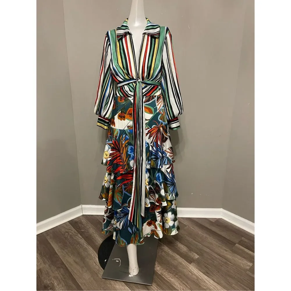 Badgley Mischka Mixed Print Tiered Shirtdress - Picture 8 of 14